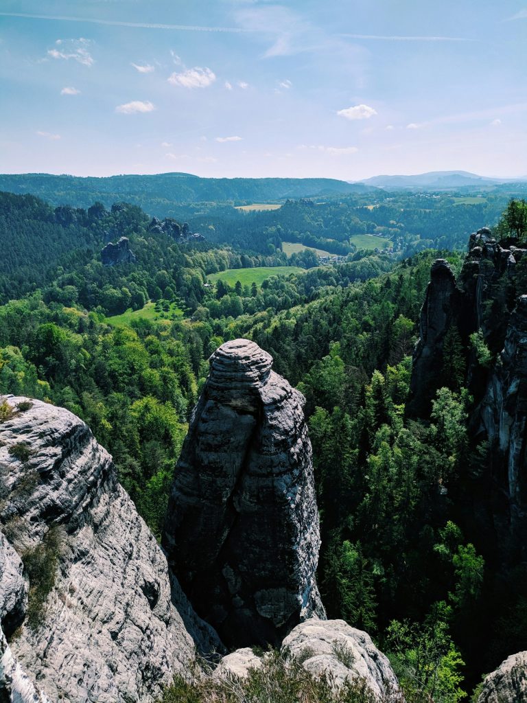 aerial view of cliff and trees during daytime